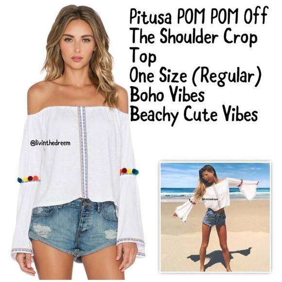 #T117 Pitusa Pom Pom Off The Shoulder Crop Beach Top O/S $128.00 - Picture 1 of 14